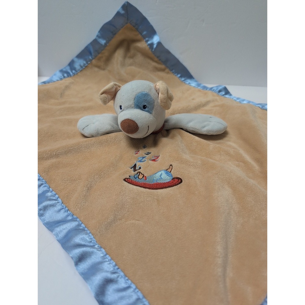 MARY MEYER Sleeping Puppy Dog ZZZZ Brown Blue Striped Lovey 22.5in X 16in.
